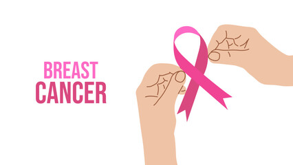 Breast Cancer Awareness Month. Pink ribbon symbol. Design postcard, banner, poster, and social media post. Vector illustration.