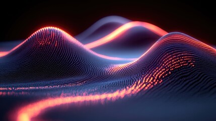 Abstract Waveform Landscape with Glowing Lines for Data Visualization Concept