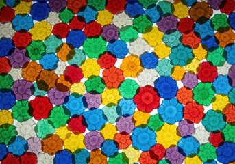 Colorful translucent flower shapes vibrant textured pattern