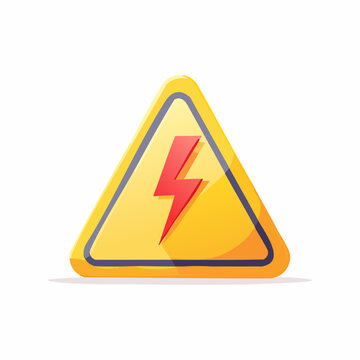 Panneau danger &eacute;lectricit&eacute;, panneau triangulaire jaune avec un &eacute;clair rouge &agrave; l'int&eacute;rieur, fond blanc