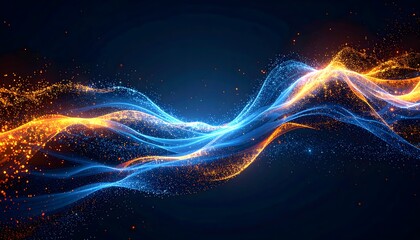 a close up of a blue and orange wave with sparks