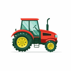 Obraz premium Joli tracteur coloré vue de profil, fond blanc, engin agricole