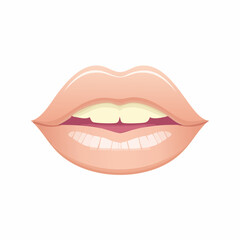 Fototapeta premium Joie bouche de femme en gros plan, lèvres roses, fond blanc, isolé, féminité, sensualité