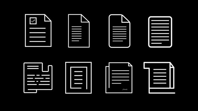 Animated Document Linear Icon set Animation &ndash; Modern Minimal Outline Motion Graphic for Digital Projects, Apps, Websites and Presentations &ndash; 4K Stock Video.