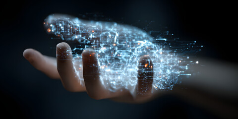 A hand showing technology, generative ai, artificialintelligence, cyber securiy, digital transformation,large language model, LLM