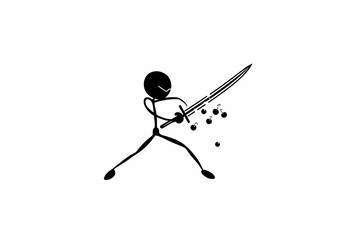Stick Figure Sword Master - Whimsical stickman warrior with sword and fruit. Comic drawing style.