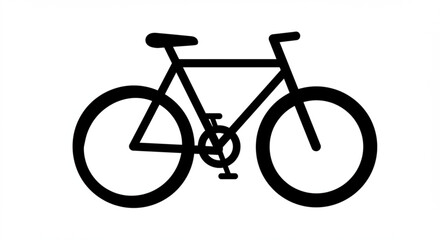 Simple black and white bicycle icon with two wheels seat handlebars and pedals in a minimalist design