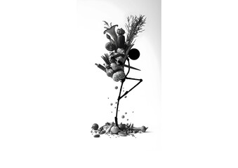 Abstract Vegetable Figure Art - Creative black and white composition of a figure made from fresh produce.