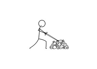 Cartoon Warrior Vector - Cute cartoon stickman with katana. Comic drawing style.