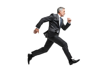 running businessman isolated on white background PNG. cutout
