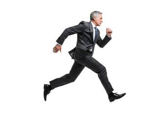 running businessman isolated on white background PNG. cutout