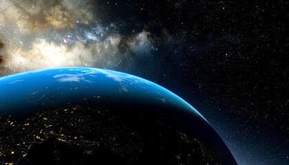 Obraz premium Spectacular earth view from deep space with city lights glimmering below