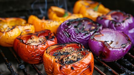 Juicy purple and orange bell peppers marinated and grilled to perfection.