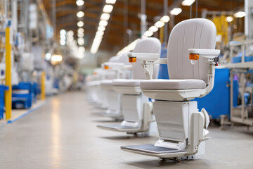 production line efficiently assembles modern stairlifts designed for accessibility in architecture