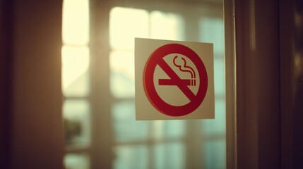 No Smoking Sign on Door with Warm Afternoon Light Background