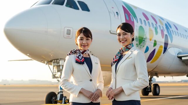 旅客機とキャビンアテンダント