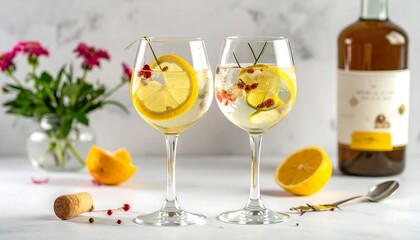 Refreshing cocktails with citrus slices