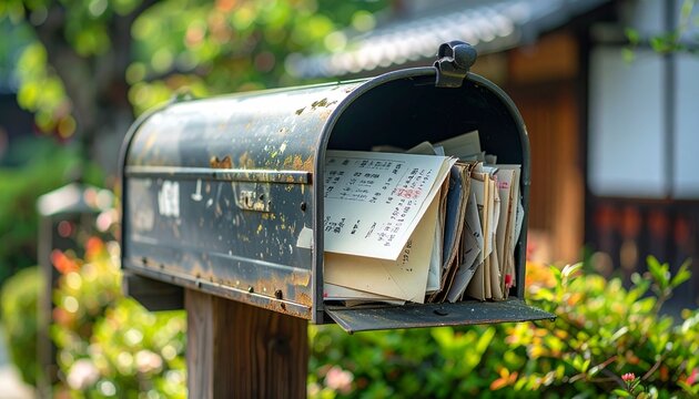 郵便受けに入ったチラシと封筒