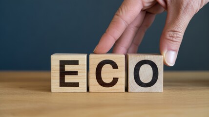 Wooden blocks spelling ECO symbolizing economy sustainability and eco-friendly business