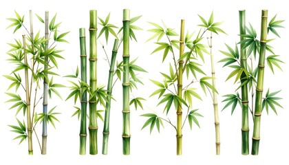 Obraz premium Collection of various bamboo stalks with foliage