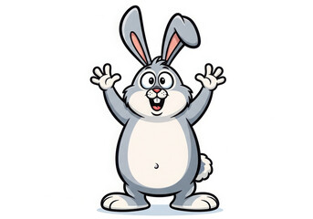 Fototapeta premium Happy cartoon bunny rabbit with arms raised in excitement