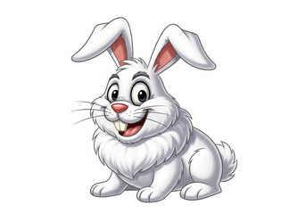 Obraz premium Happy cartoon white bunny rabbit with big ears and a smile