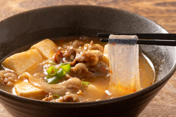 極太春雨の牛肉麻婆豆腐スープ