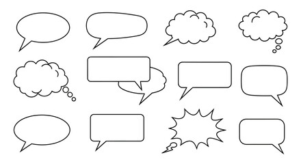 Obraz premium Vector illustration set of empty comic speech bubbles and thought balloons. A collection of diverse shapes for communication and dialogue