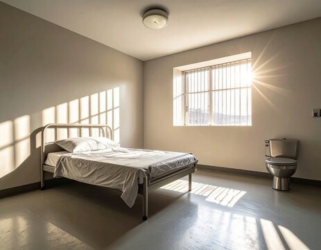 Prison cell with bed and toilet