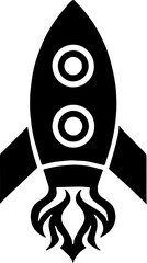 vector illustration of Black and White Rocket Icon with Flame Design, isolated on white