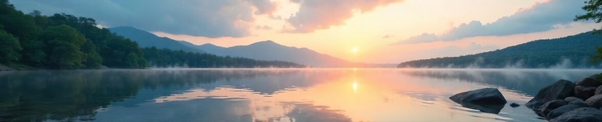 Serene lakeside scene perfect for relaxation Calm water reflects the tranquil sky, ideal for a peaceful escape Enjoy the quiet beauty of nature , scenery, autumn, nature