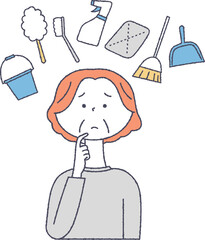 掃除に関して悩むシニア女性