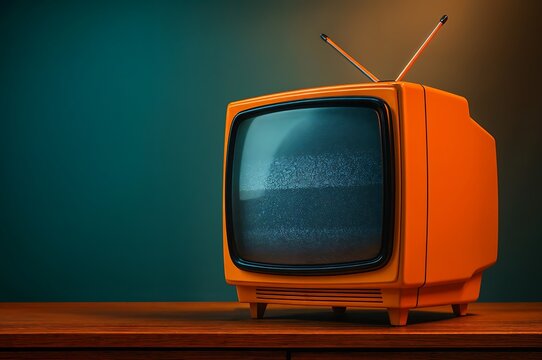 Orange Television with Static Screen