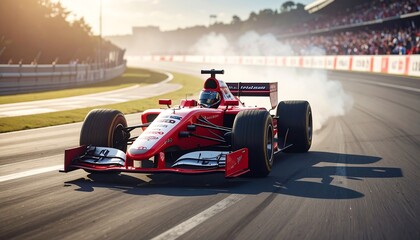 Racing car on track at sunset (2)