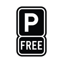 Black and white sign indicating free parking availability