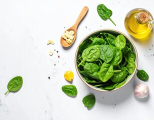 Obraz premium Fresh baby spinach salad ingredients