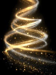 Sparkling gold and silver light trails on black