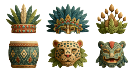 Colorful Isolated Decorative Elements Inspired by Ancient Cultures and Nature