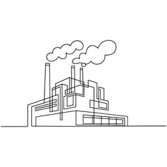 Minimalist line art of an industrial factory emitting smoke