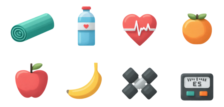 Healthy Lifestyle Icons in Flat Design with Isolated Background Elements