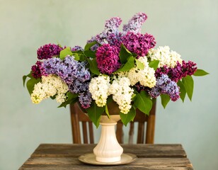 Lilac bouquet in a vintage vase