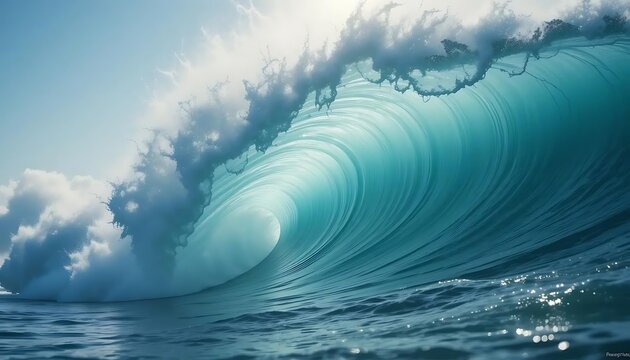 Powerful ocean wave curling and breaking with sea foam under a bright sunny sky seascape - Powered by Adobe