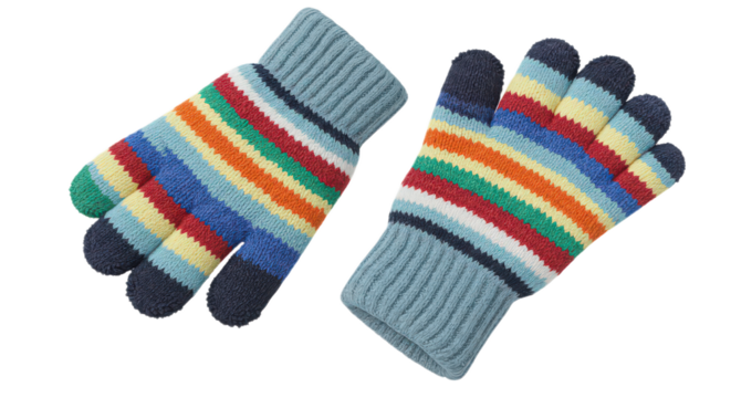 Pair of colorful striped knit gloves isolated on transparent background, perfect for keeping hands warm in style