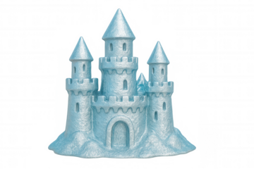3d rendering of a beautiful blue fantasy castle standing on a transparent background, perfect for fairy tale and medieval projects