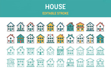 Fototapeta premium Collection of Illustrated House Icons Diverse Styles and Designs for Real Estate and Home Concepts