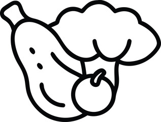 Hand-drawn sketch style line art icon merging capsicum, broccoli, and eggplant in one figure