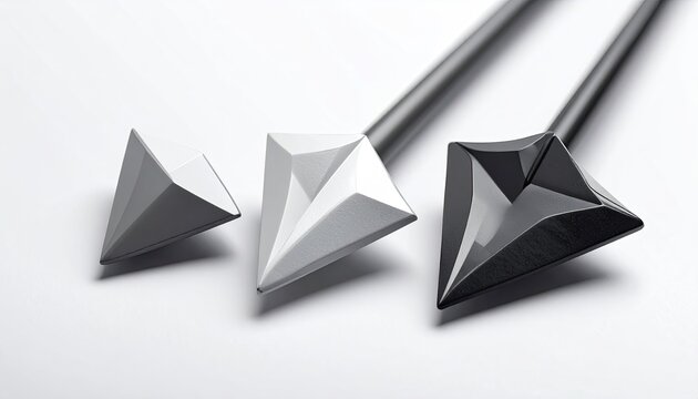 Three stylized arrows, varying shades of gray and black, point upward against a plain white background.  The arrows are geometric, with a triangular tip.