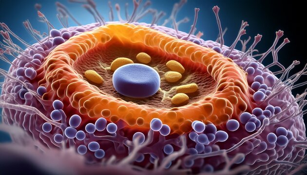 microscopic world of insulin production a detailed artistic representation illuminates the inner workings of a pancreatic beta cell
