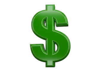 Obraz premium Green dollar sign symbol isolated on white background, financial icon representing money, wealth, business, economy, investment, and currency concepts