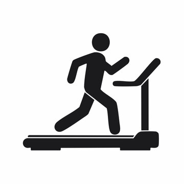 Person running on a treadmill icon. Fitness and exercise workout symbol. Black silhouette graphic for health and gym concepts.